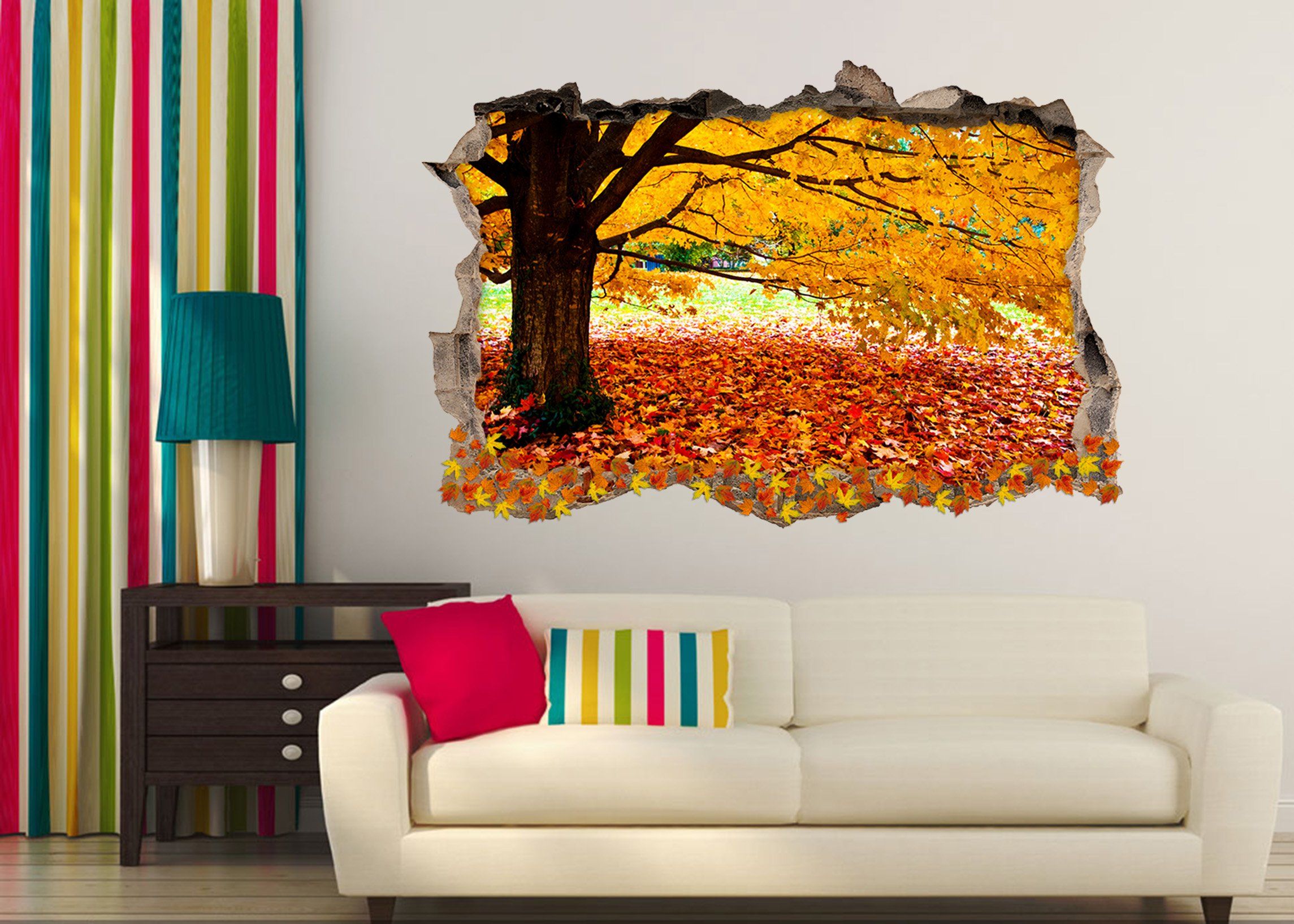 3D Yellow Tree Fallen Leaves 394 Broken Wall Murals Wallpaper AJ Wallpaper