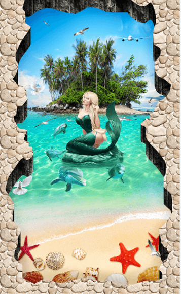 3D Beach Mermaid Floor Mural Wallpaper AJ Wallpaper 2