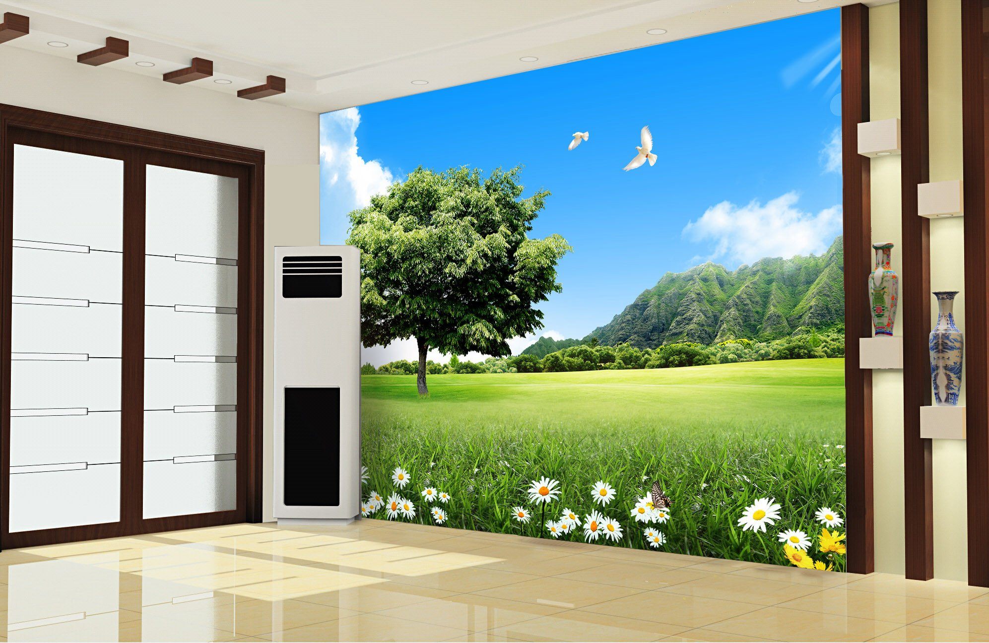 Grassland Lush Tree Wallpaper AJ Wallpaper