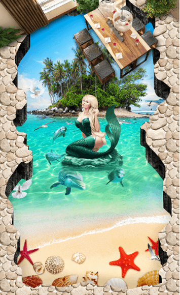 3D Beach Mermaid Floor Mural Wallpaper AJ Wallpaper 2