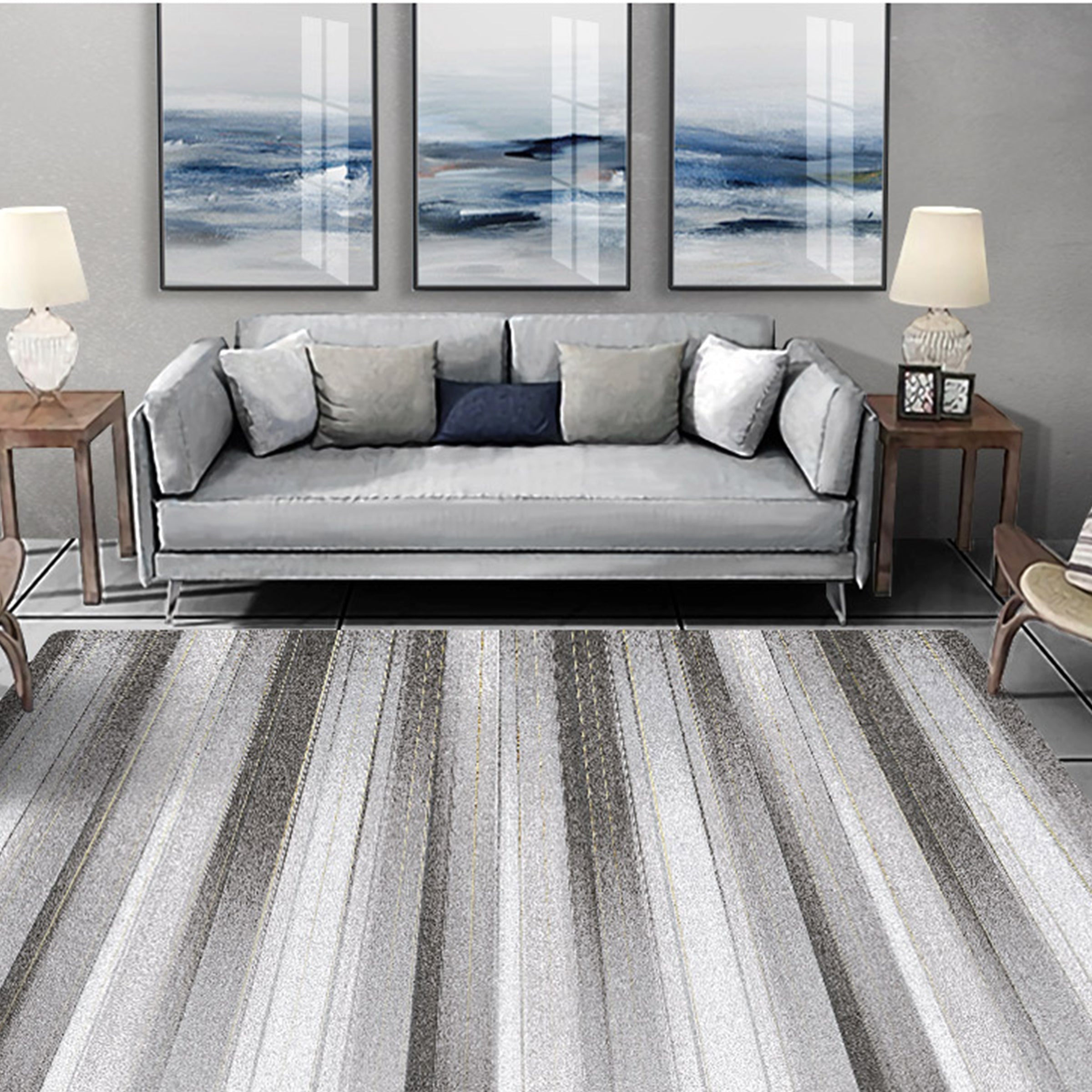 3D Gray Stripe WG301 Non Slip Rug Mat Mat AJ Creativity Home