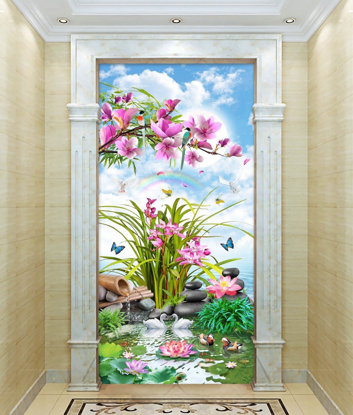 3D Moon Flower Swan 367 Wallpaper AJ Wallpaper