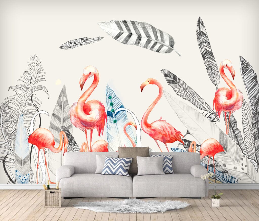 3D Pink Flamingo WC009 Wall Murals Wallpaper AJ Wallpaper 2