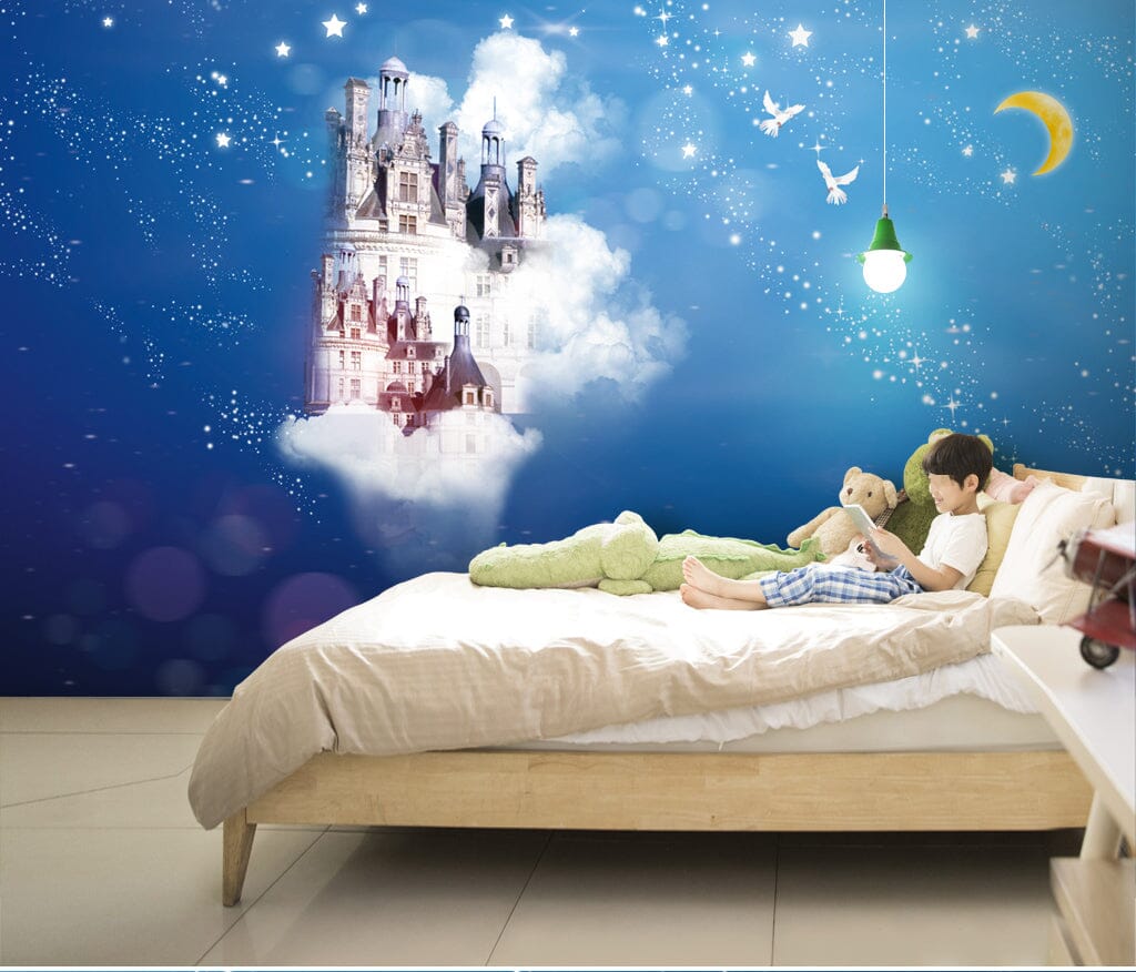 3D White Cloud Moon WC030 Wall Murals Wallpaper AJ Wallpaper 2