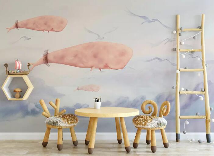 3D Pink Whale 027 Wall Murals Wallpaper AJ Wallpaper 2