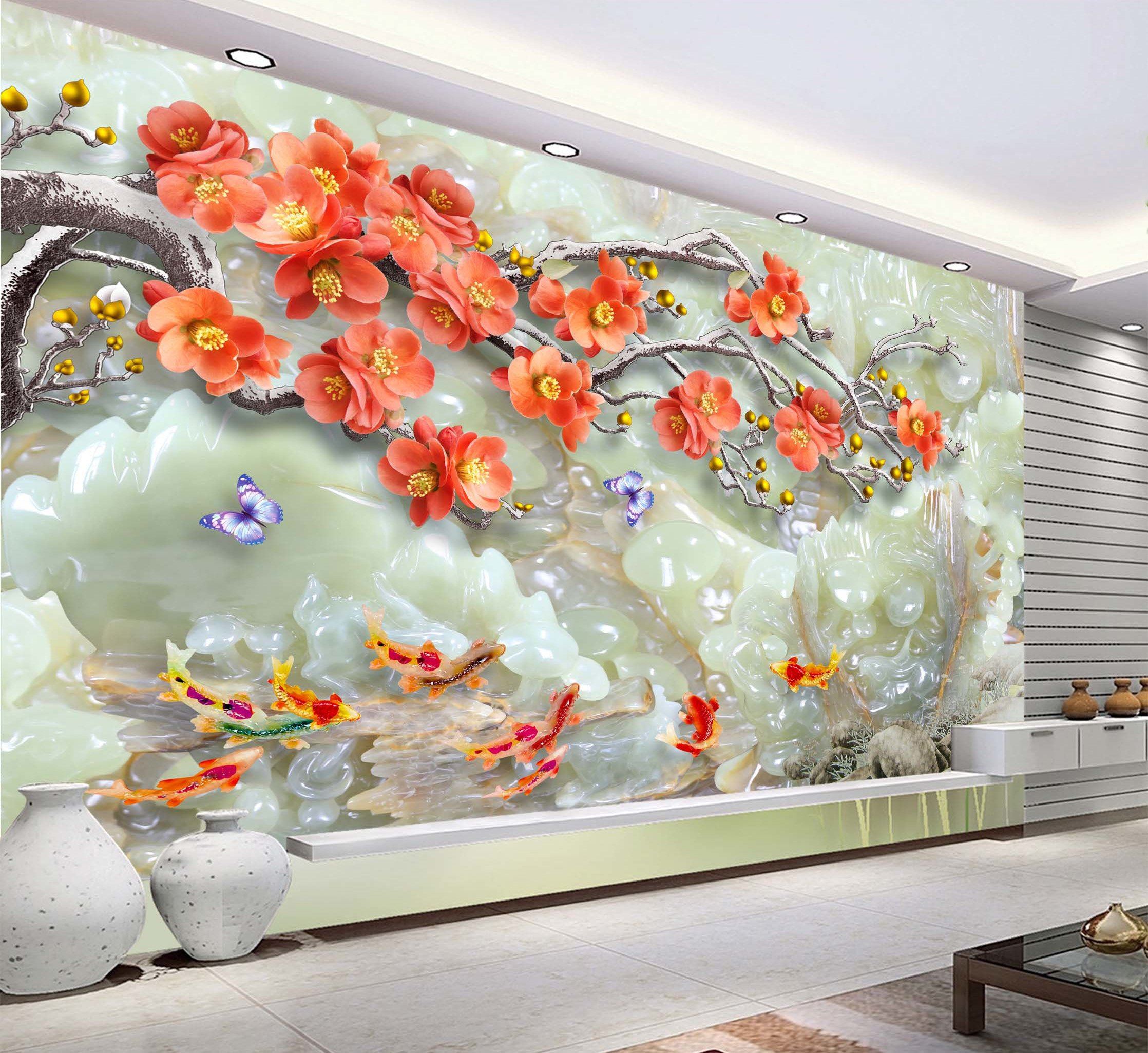 3D Jade Carving Pansy 305 Wallpaper AJ Wallpaper