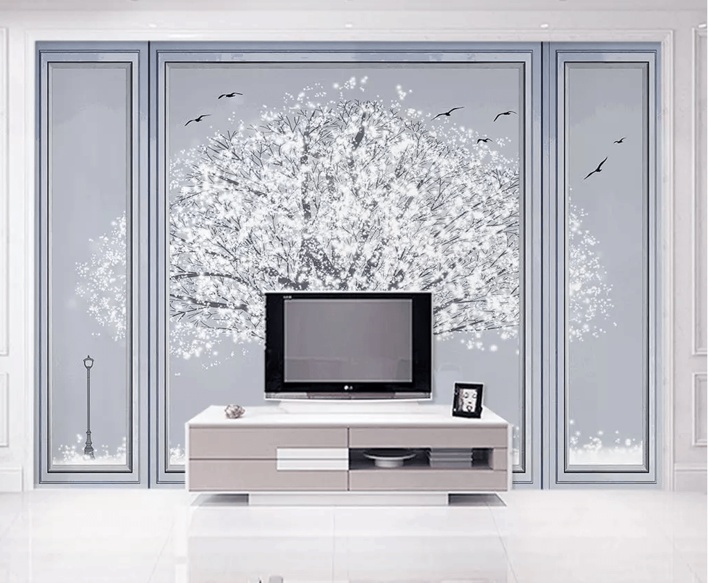 3D Graffiti White Flower Tree 444 Wallpaper AJ Wallpaper 2