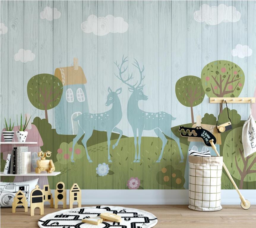 3D Blue Spotted Deer WC2642 Wall Murals