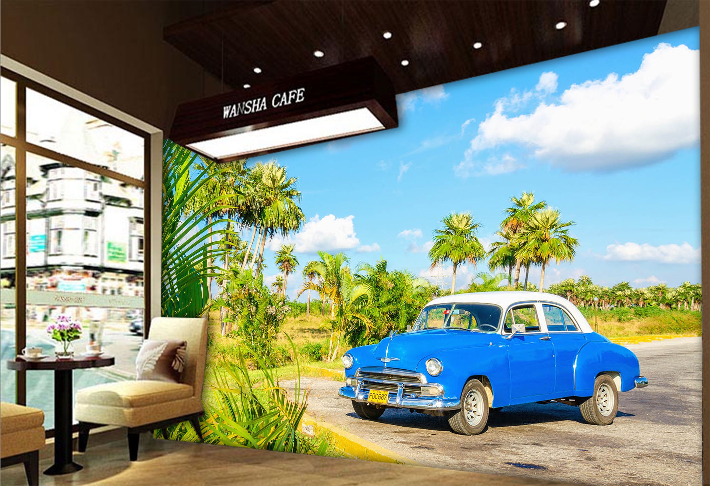 3D Coconut Tree Car 315 Vehicle Wall Murals