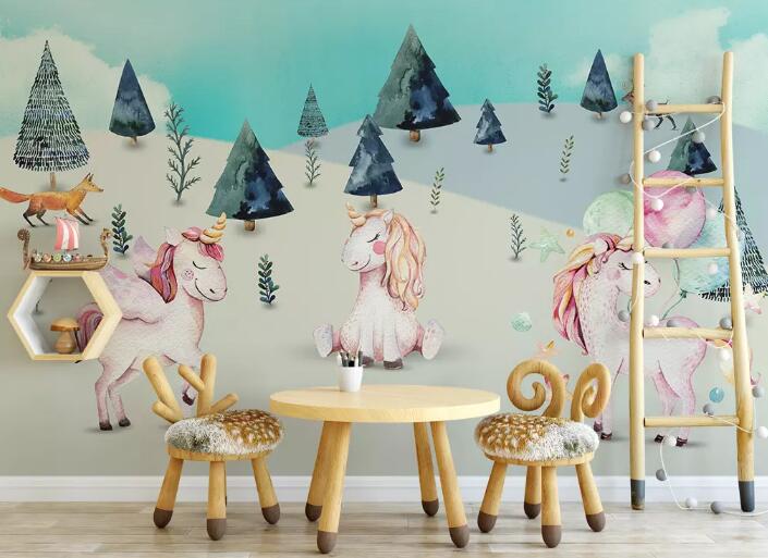 3D Unicorn Cute 082 Wall Murals Wallpaper AJ Wallpaper 2