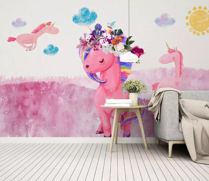 3D Cute Pink Unicorn 41 Wall Murals Wallpaper AJ Wallpaper 2