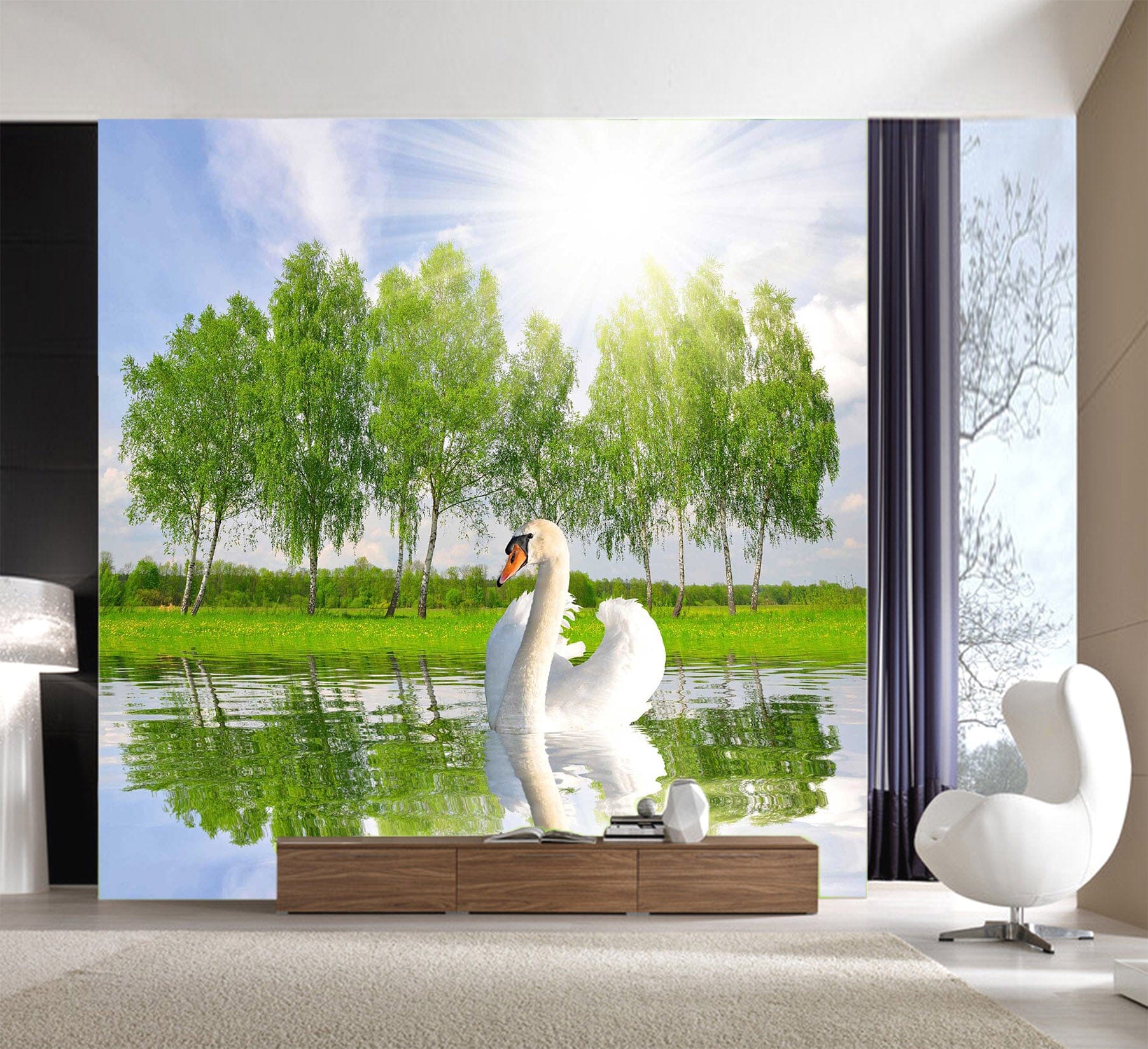 3D Swan Lake 1073 Wall Murals Wallpaper AJ Wallpaper 2