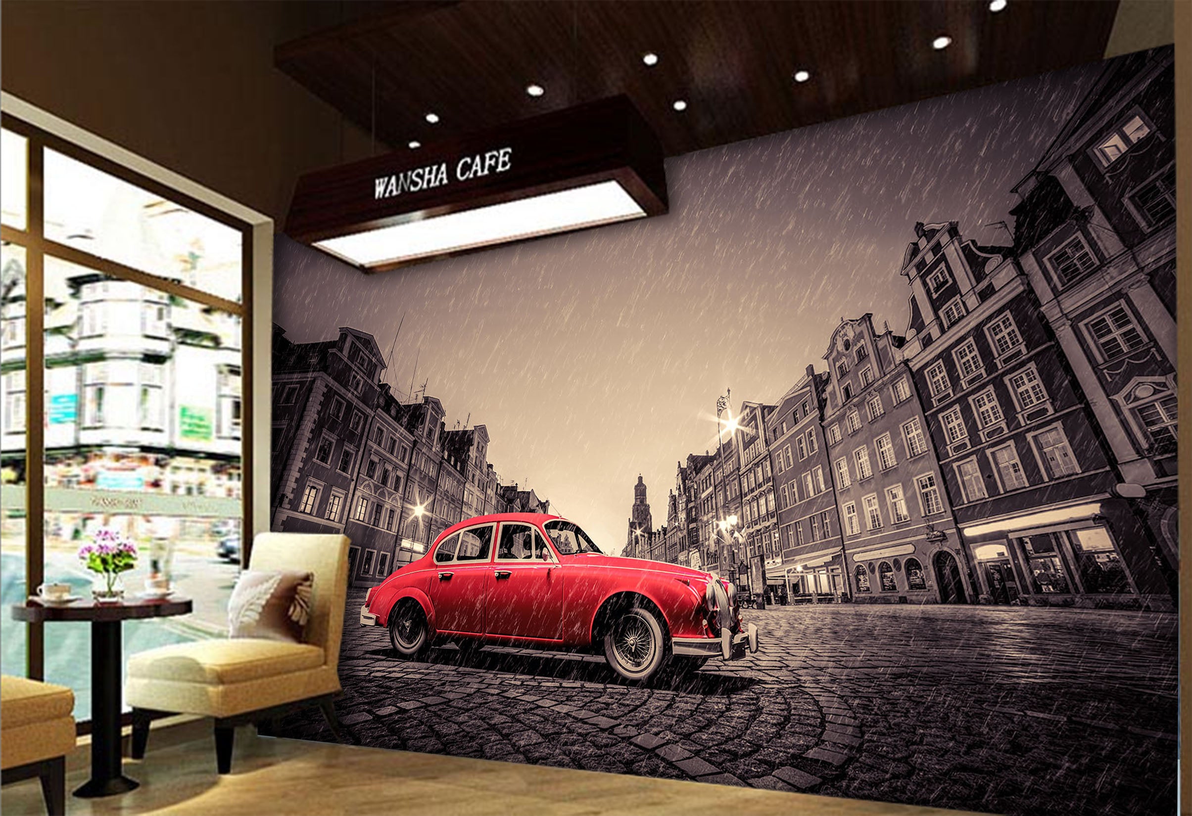 3D Rain Building Car 331 Vehicle Wall Murals