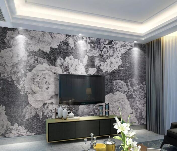 3D Grey Flowers 1604 Wall Murals Wallpaper AJ Wallpaper 2