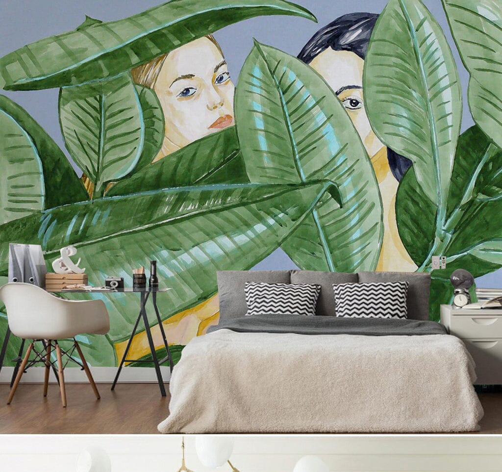 3D Leaves Girl WC027 Wall Murals Wallpaper AJ Wallpaper 2