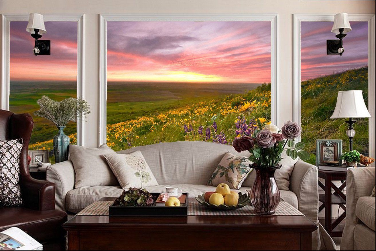 Hillside Wildflowers Wallpaper AJ Wallpaper