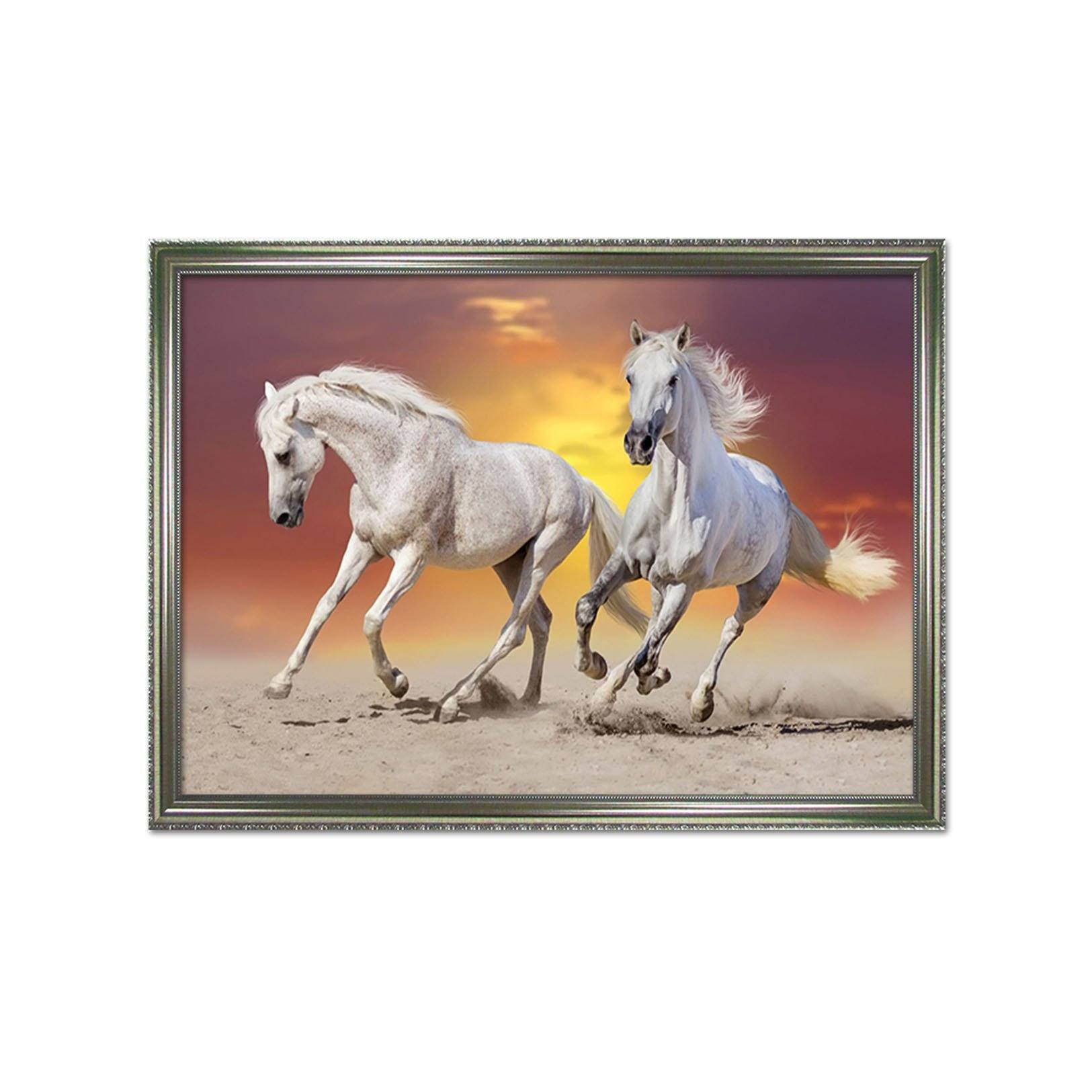 3D Running White Horse 004 Fake Framed Print Painting Wallpaper AJ Creativity Home