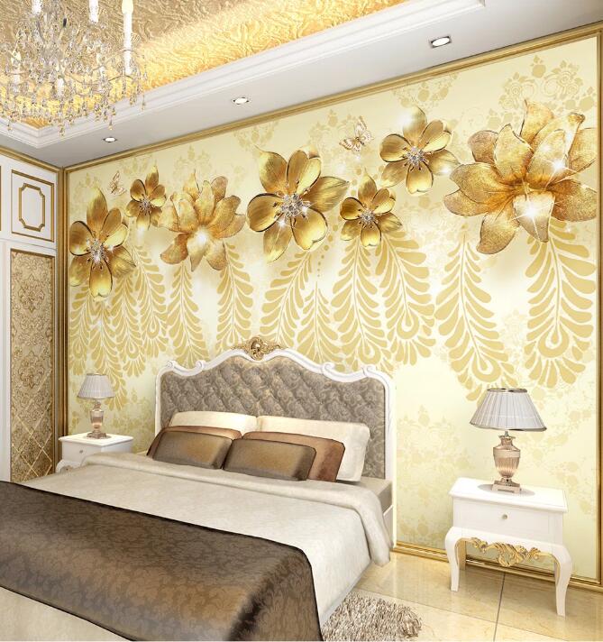 3D Golden Flowers 1142 Wall Murals Wallpaper AJ Wallpaper 2
