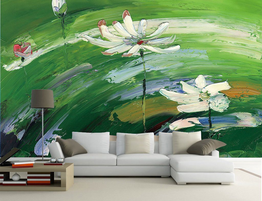 3D Oil Painting Lotus 359 Wall Murals Wallpaper AJ Wallpaper 2