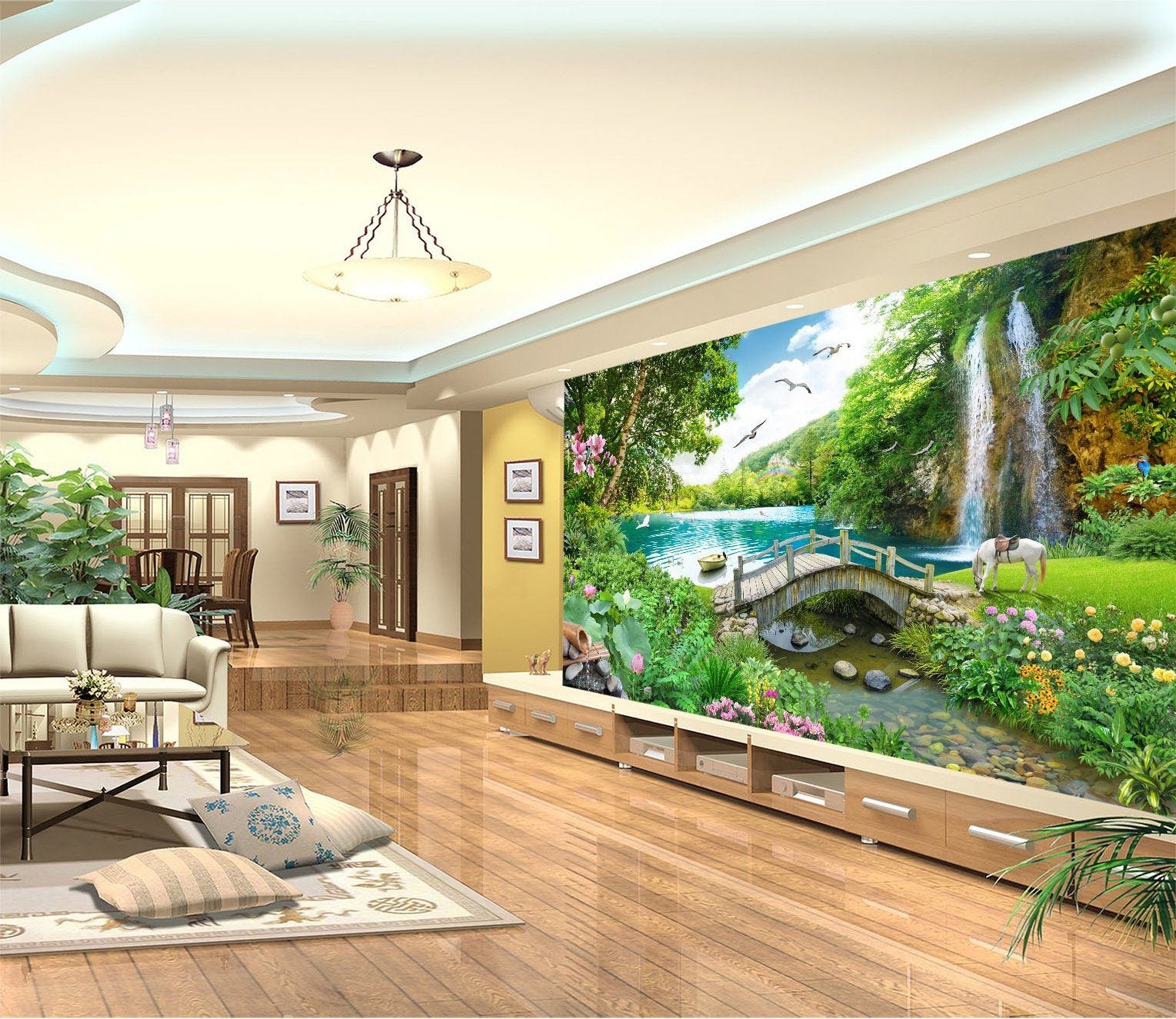 3D Wooden Bridge Rainbow 297 Wallpaper AJ Wallpaper