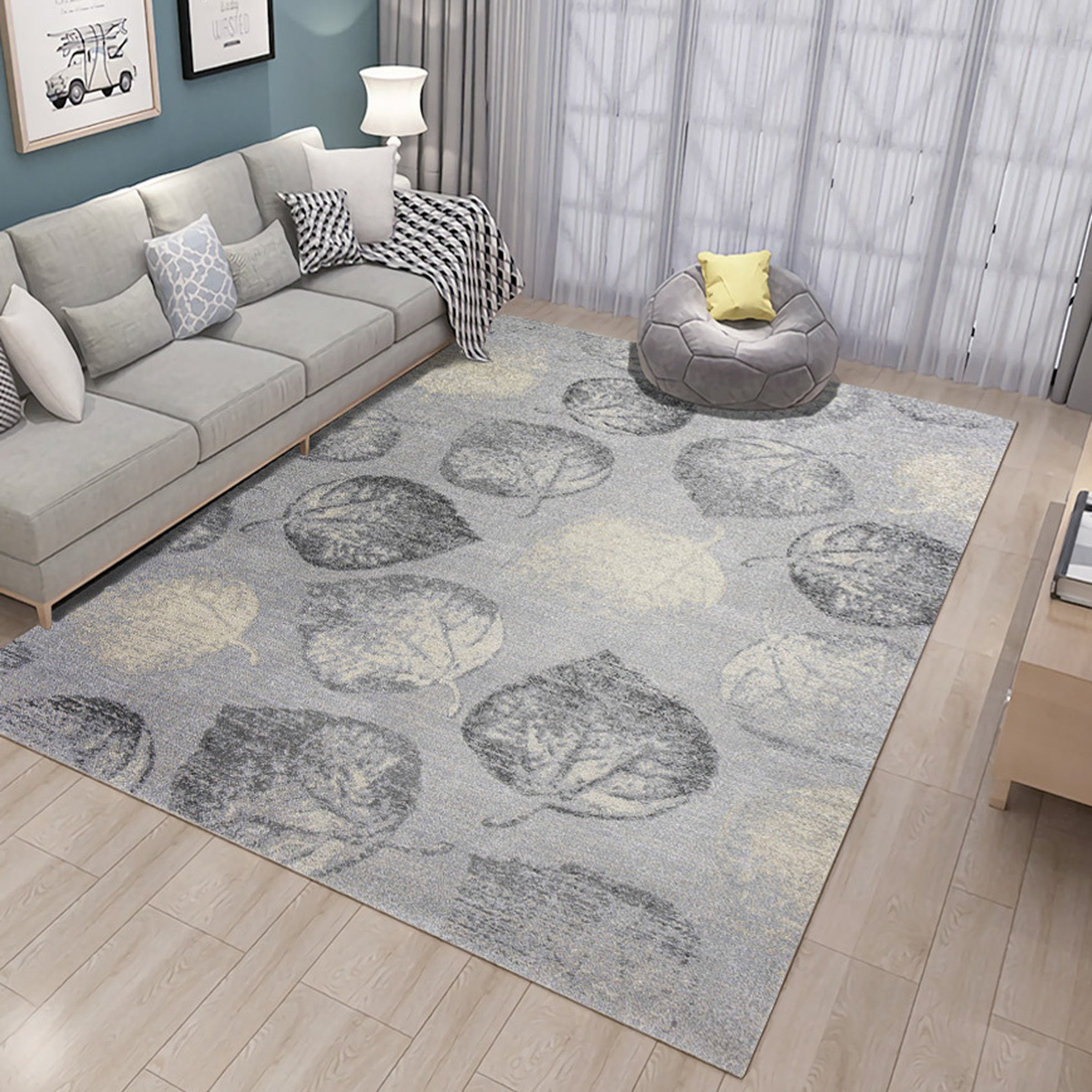 3D Gray Leaves WG034 Non Slip Rug Mat Mat AJ Creativity Home