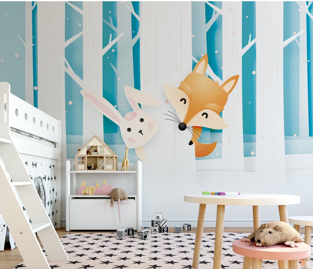 3D Fox Bunny WC040 Wall Murals Wallpaper AJ Wallpaper 2
