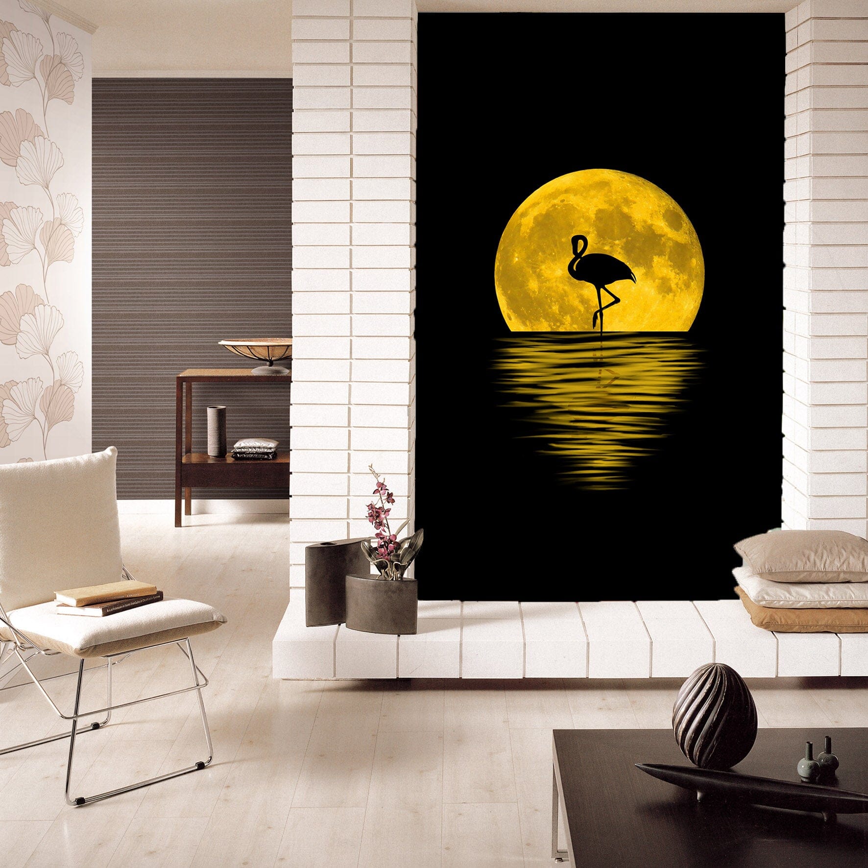 3D Moon Flamingo 110 Wall Murals Wallpaper AJ Wallpaper 2