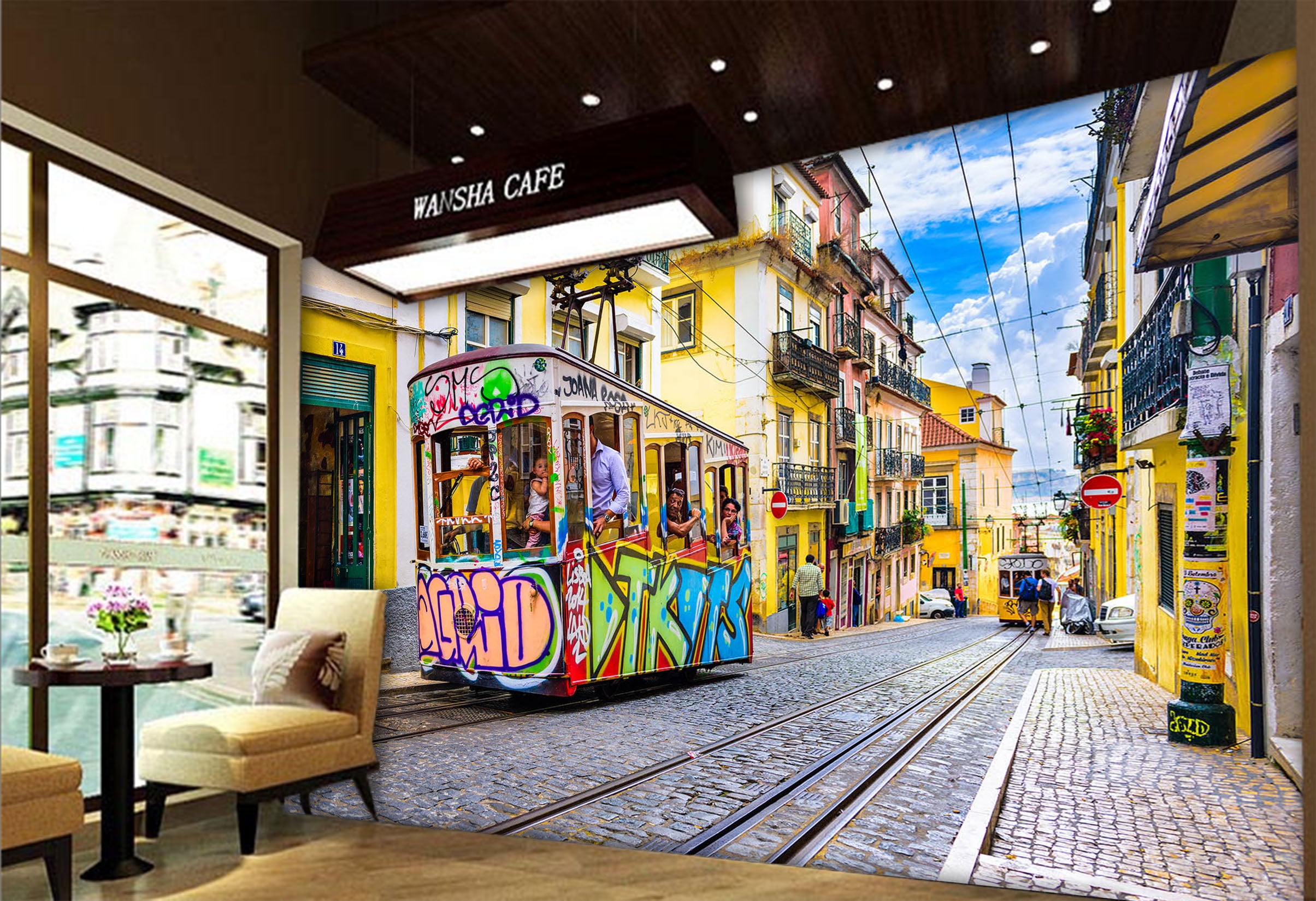 3D Cartoon Bus 332 Vehicle Wall Murals
