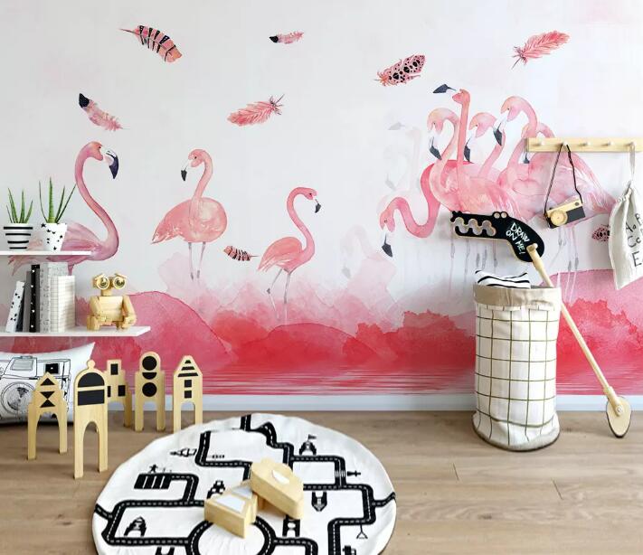 3D Pink Flamingo 010 Wall Murals Wallpaper AJ Wallpaper 2