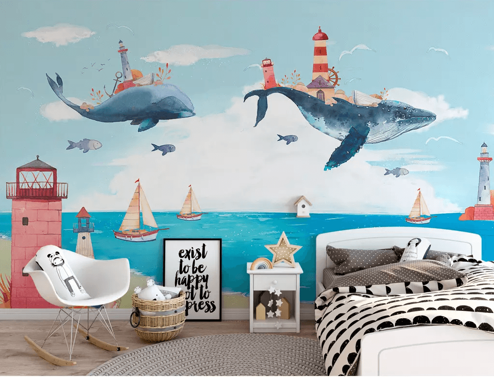 3D Whale Lighthouse 226 Wallpaper AJ Wallpaper 2