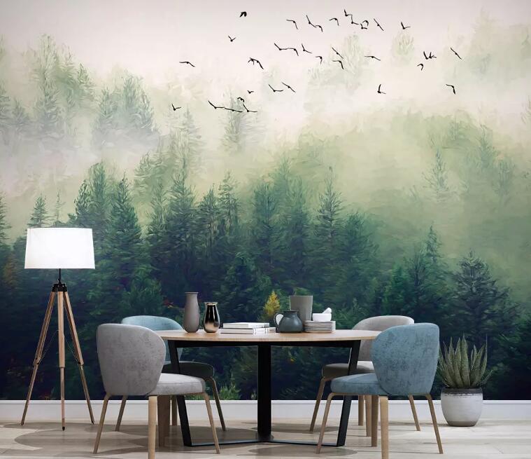 3D Foggy Forest 895 Wall Murals Wallpaper AJ Wallpaper 2