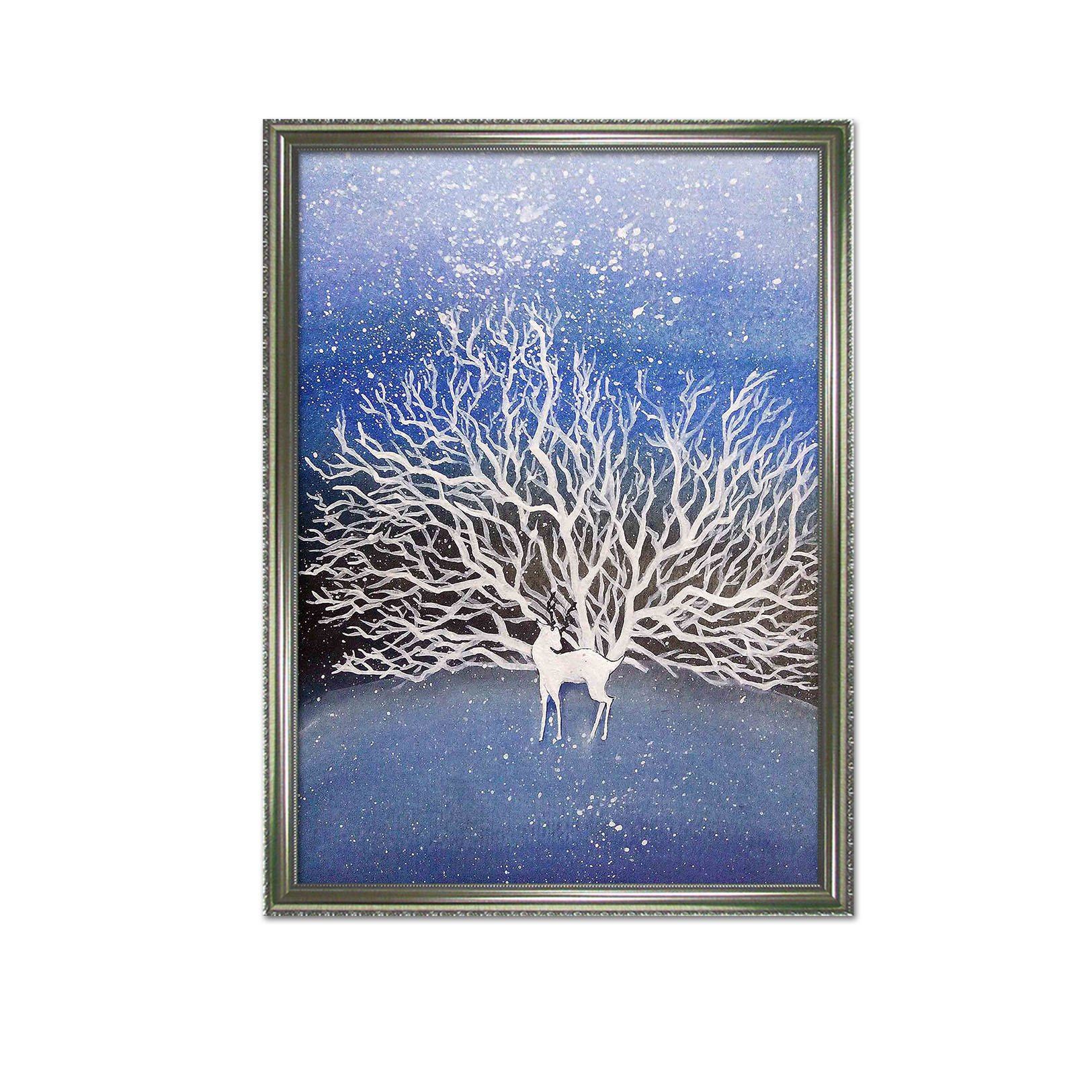 3D White Deer 098 Fake Framed Print Painting Wallpaper AJ Creativity Home
