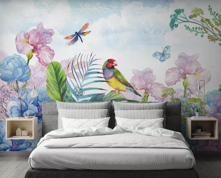 3D Flower Dragonfly 1653 Wall Murals Wallpaper AJ Wallpaper 2
