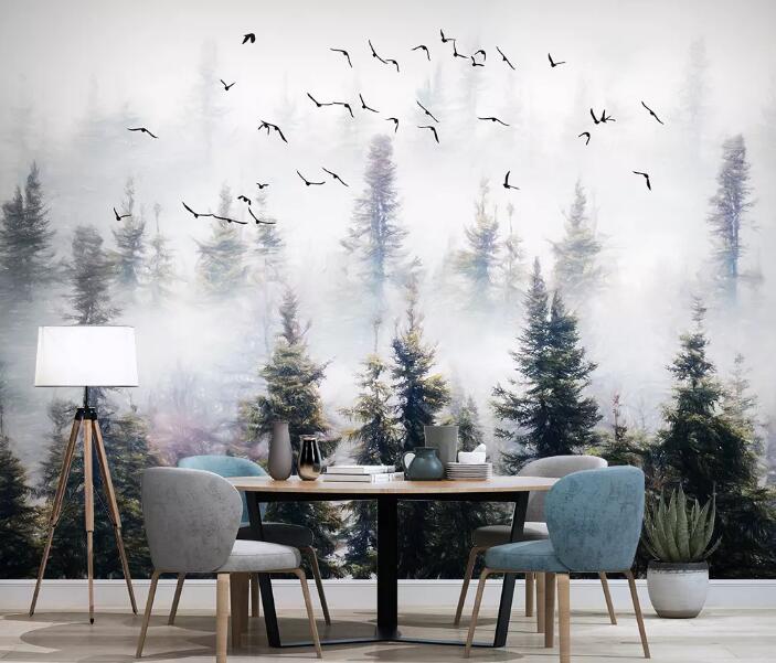 3D Foggy Forest 823 Wall Murals Wallpaper AJ Wallpaper 2