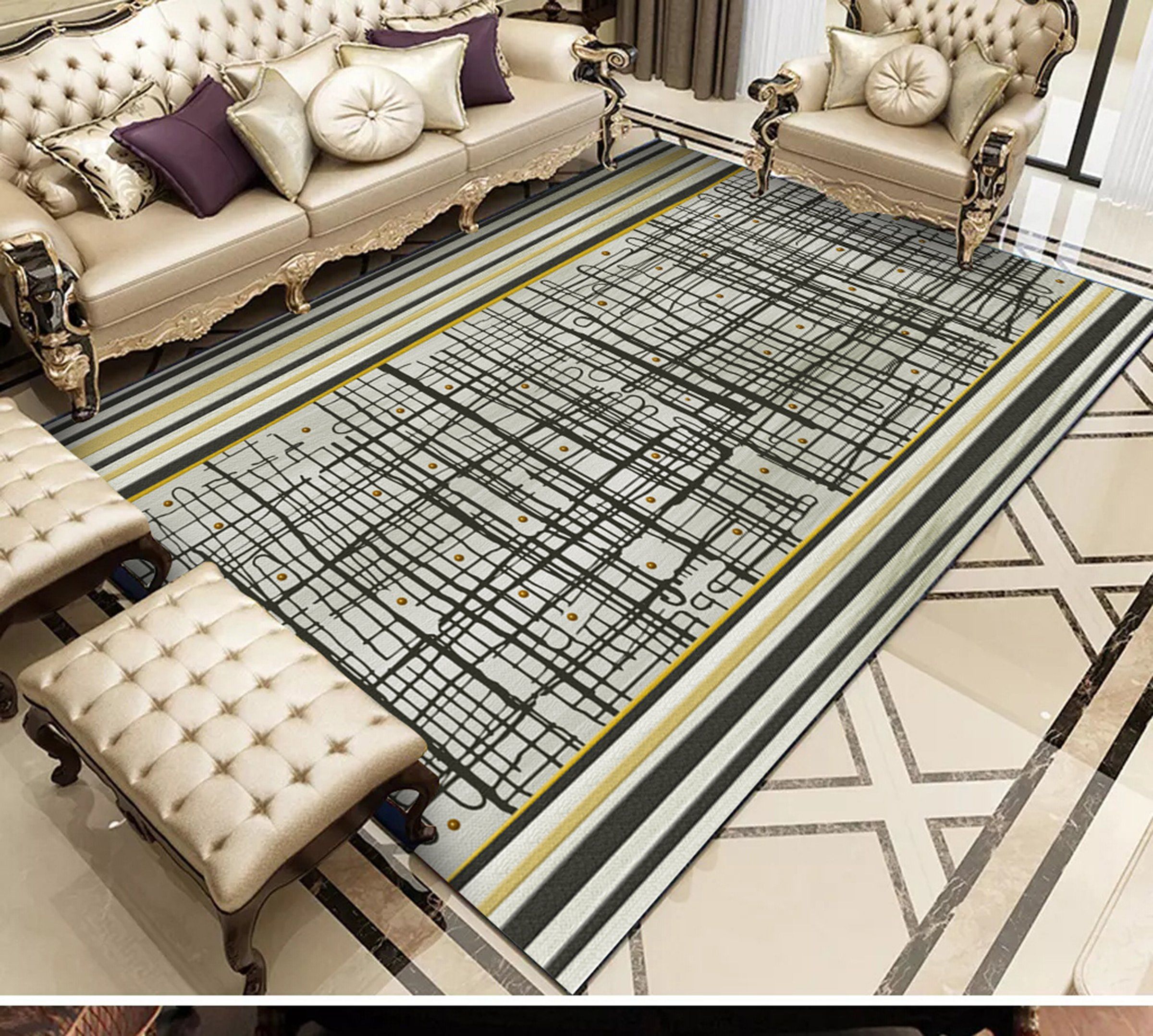 3D Black Lines WG421 Non Slip Rug Mat Mat AJ Creativity Home