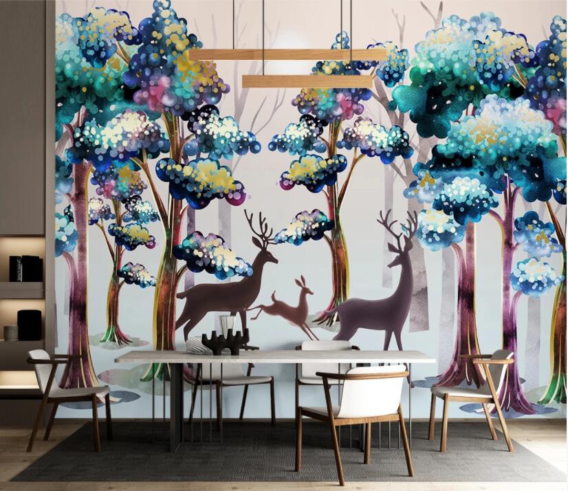 3D Color Forest Deer WC2702 Wall Murals