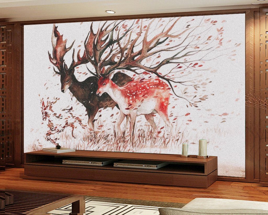 3D Plum Antlers 522 Wall Murals Wallpaper AJ Wallpaper 2
