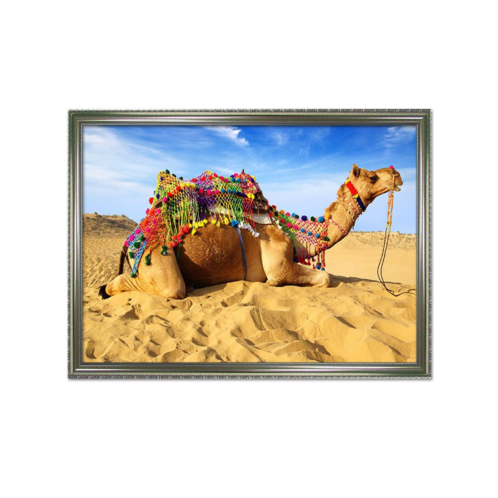 3D Relaxing Camel 058 Fake Framed Print Painting Wallpaper AJ Creativity Home