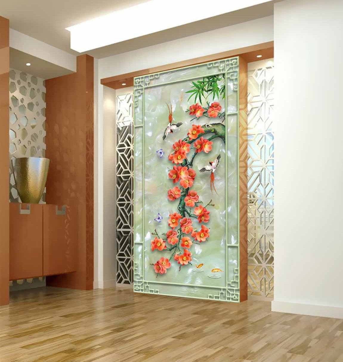 3D Jade Flower Butterfly 385 Wallpaper AJ Wallpaper