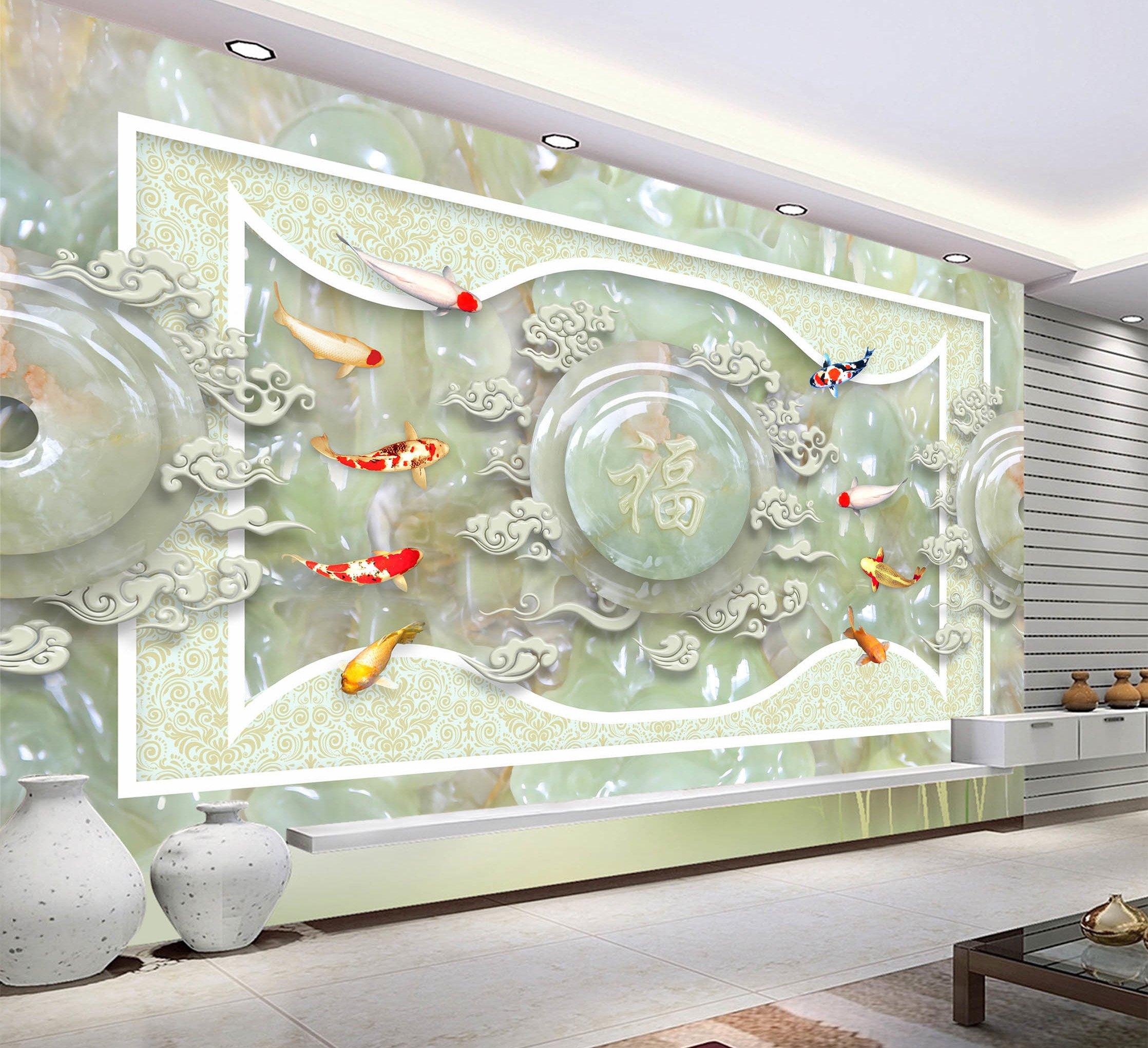 3D Blessing Jade Fish 311 Wallpaper AJ Wallpaper
