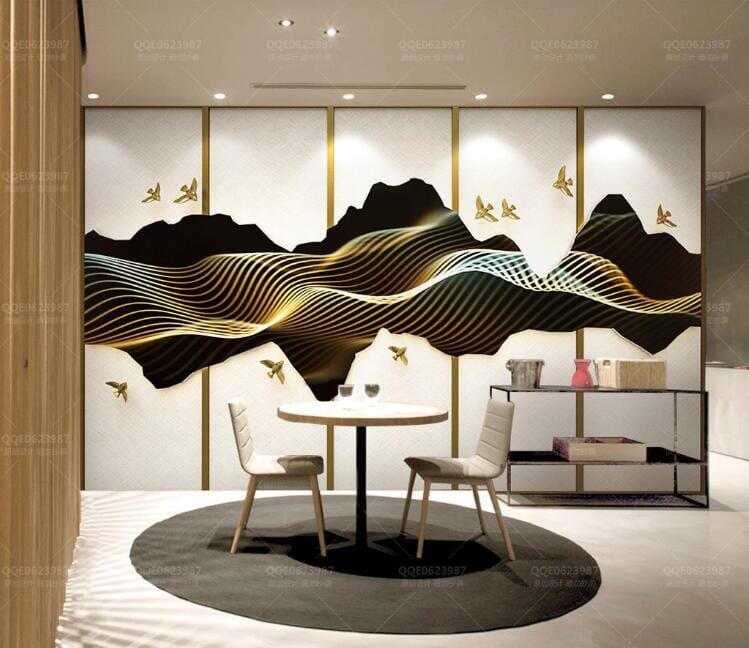 3D Golden Wave WC182 Wall Murals Wallpaper AJ Wallpaper 2