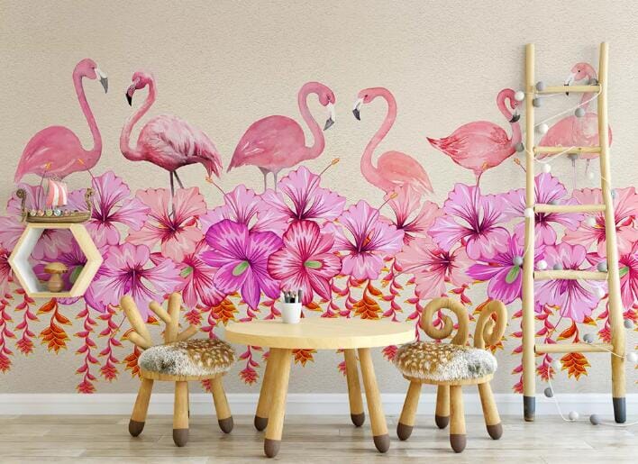 3D Pink Flamingo 1495 Wall Murals Wallpaper AJ Wallpaper 2