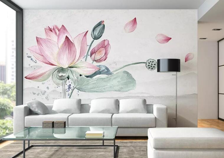 3D Lotus Flower 1420 Wall Murals Wallpaper AJ Wallpaper 2