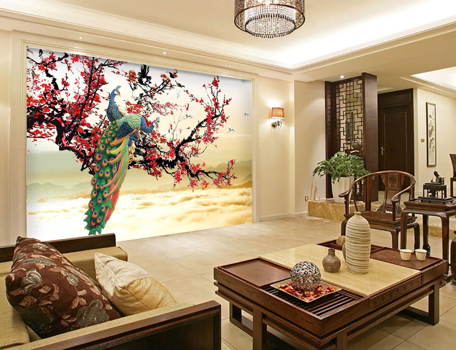 3D Peacock Tree Flower 92 Wallpaper AJ Wallpaper 2