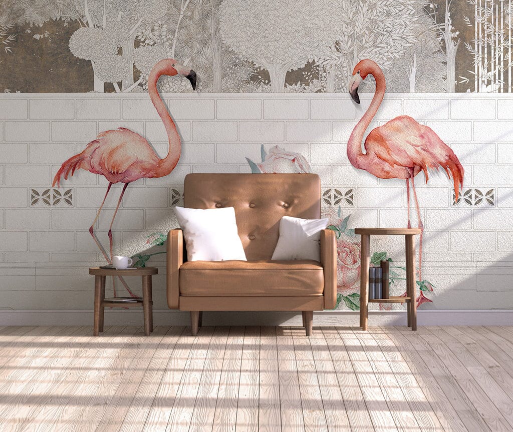 3D Pink Flamingo WC005 Wall Murals Wallpaper AJ Wallpaper 2