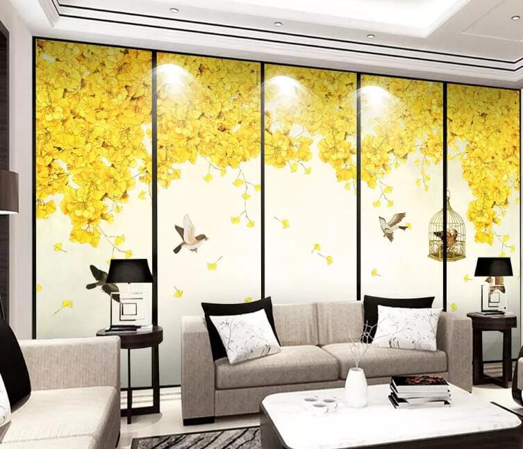 3D Golden Flowers 1503 Wall Murals Wallpaper AJ Wallpaper 2