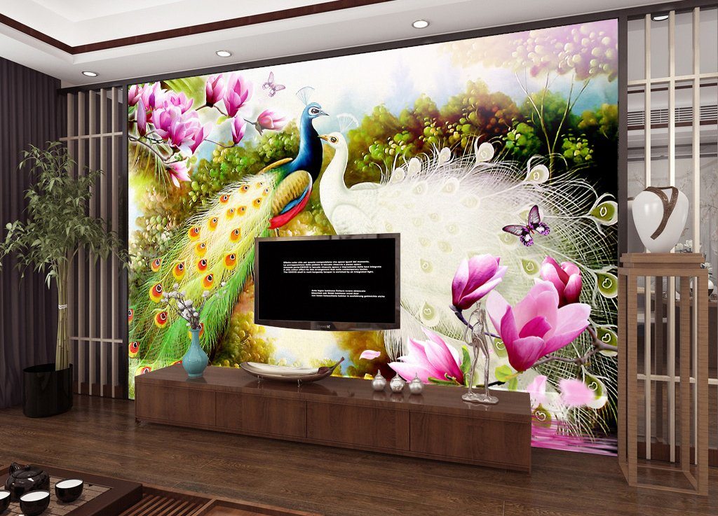 3D Peacock Flower 611 Wall Murals Wallpaper AJ Wallpaper 2