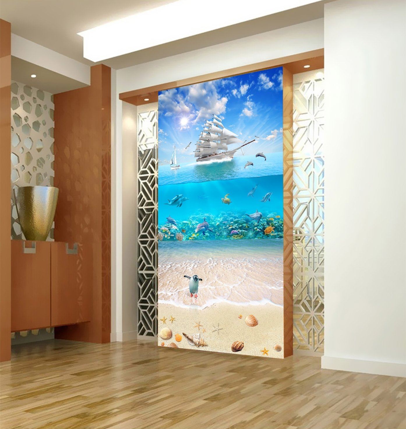 3D Boat Beach Penguin 393 Wallpaper AJ Wallpaper