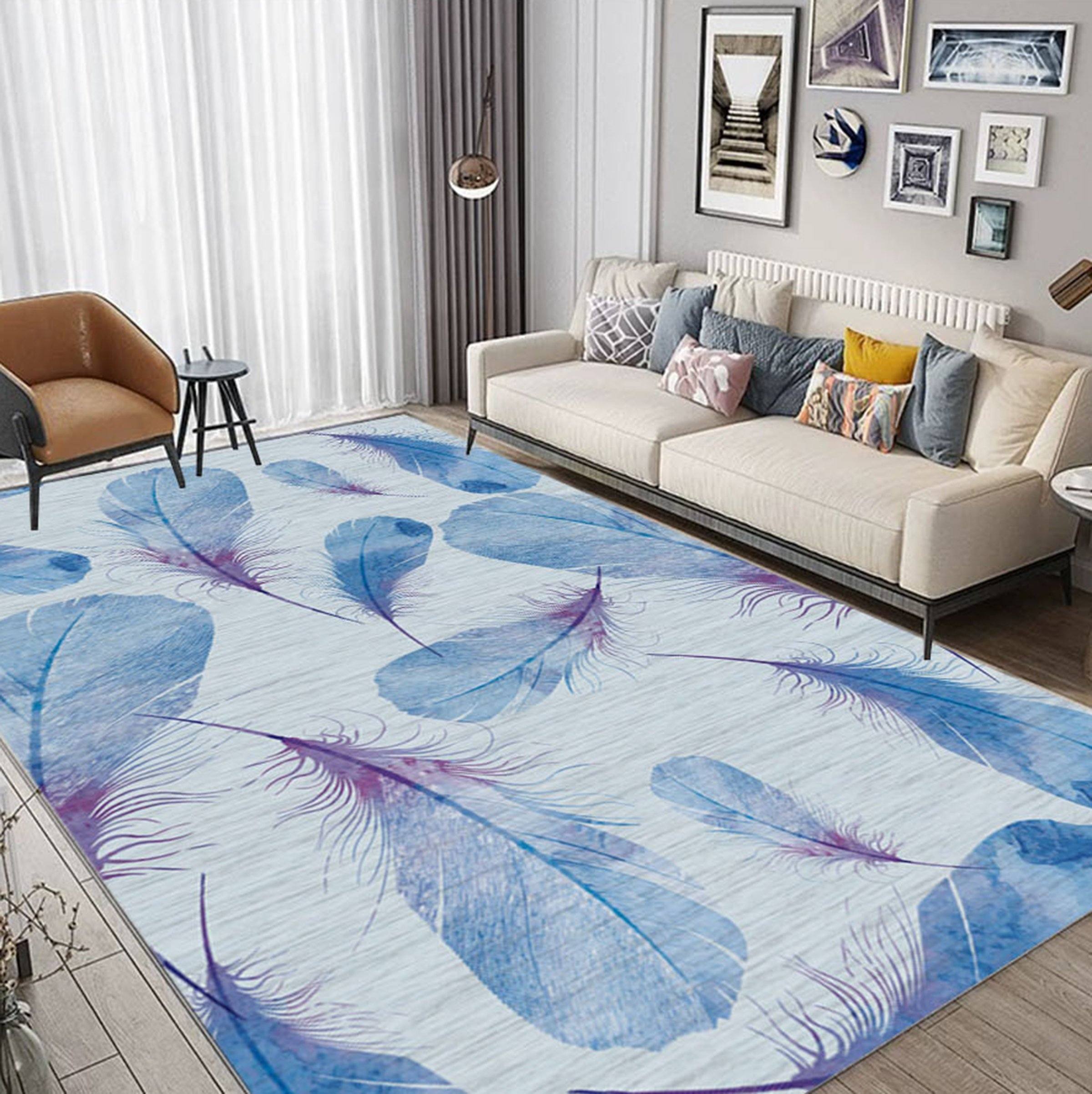 3D Blue Feather WG501 Non Slip Rug Mat Mat AJ Creativity Home