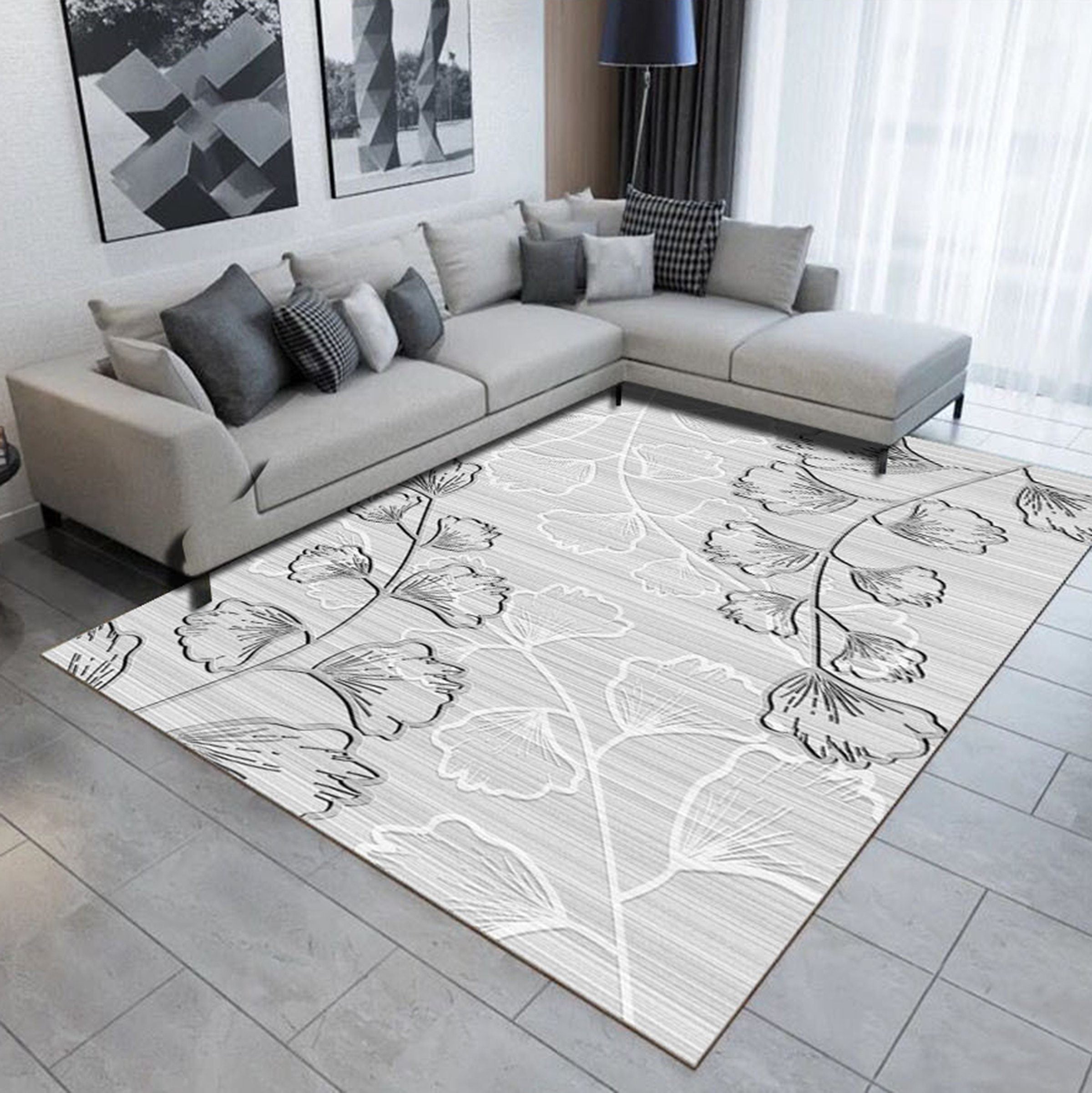 3D Black White Leaves WG477 Non Slip Rug Mat Mat AJ Creativity Home